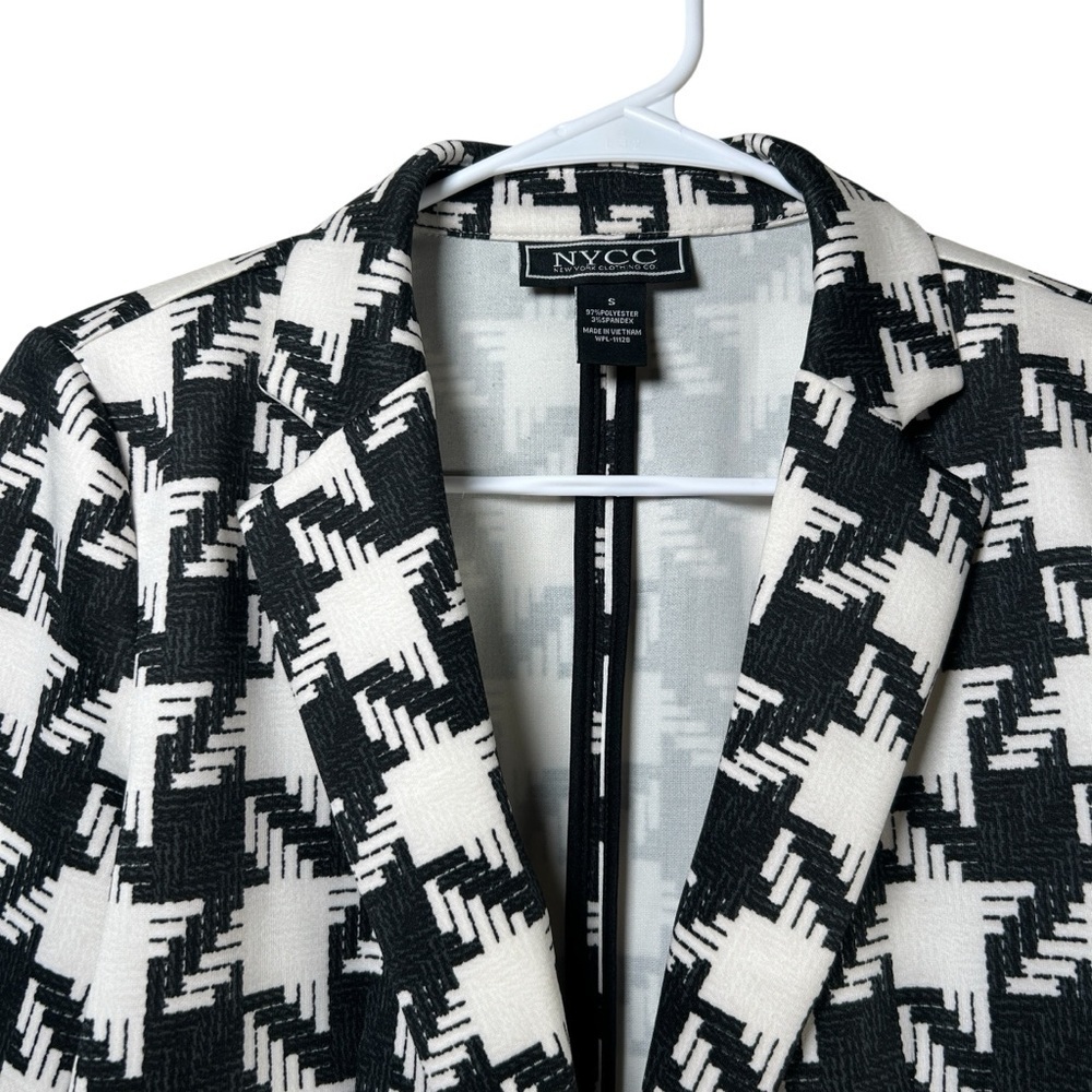 NYCC Bold Houndstooth Blazer Black White Single Gold Button Suit Jacket S - Picture 4 of 7